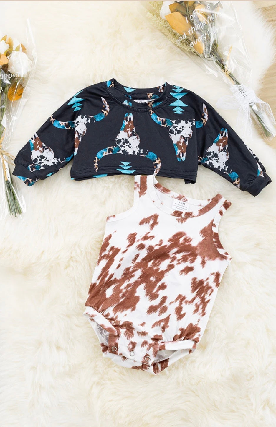 Brown cowprint onesie W/ CropTop